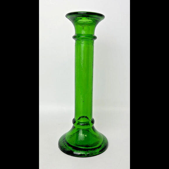 Vintage Bright Green Glass Candlestick Single 8"H Tall Taper Handblown - Picture 1 of 11